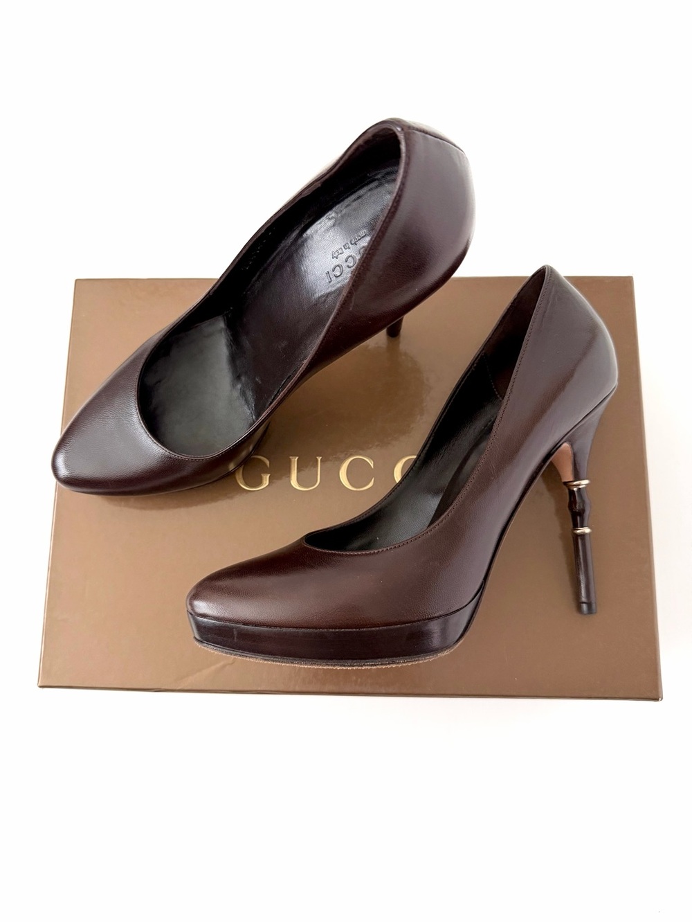 GUCCI | Brown Leather Bamboo Heel Platform Pumps EU 37